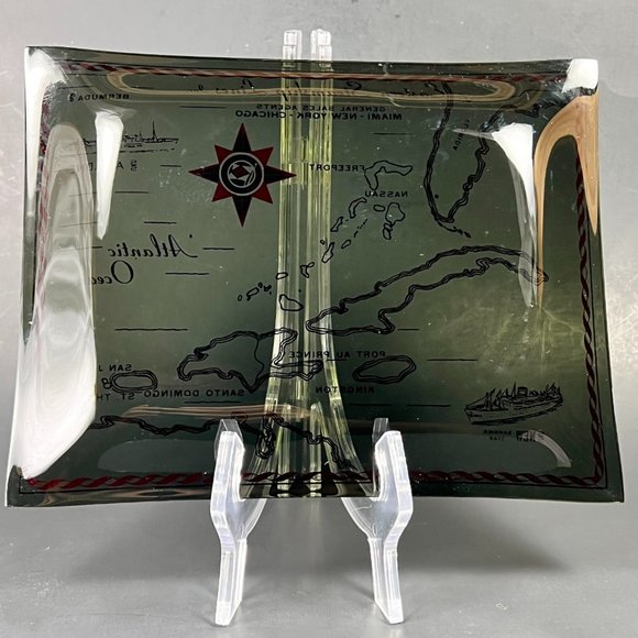 Vtg Eastern Steamship Lines Trinket Candy Tray Glass Bahama Star SS Ariadne - Picture 3 of 12